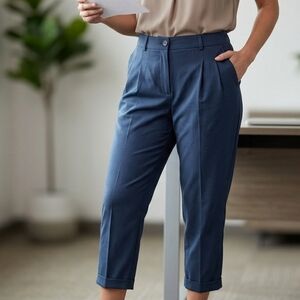 Kit and Ace Cropped Trouser Pants Blue Size 8 High Rise Stretch Workwear